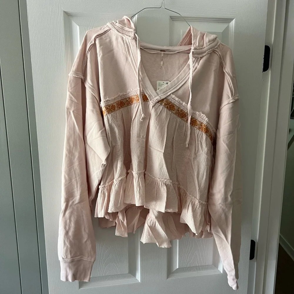 Free People Harry Sweater Dusty Pink Hooded Ruffle Pullover